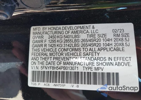 2023 Honda Passport Awd Ex-L z USA, uszkodzony, nr VIN 5FNYF8H54PB013071